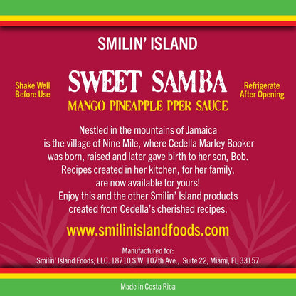 Sweet Samba Mango Pineapple Hot Sauce by Cedella Marley Booker's Smilin Island Foods - Sweet & Mild 1 Bottle 5-Ounces