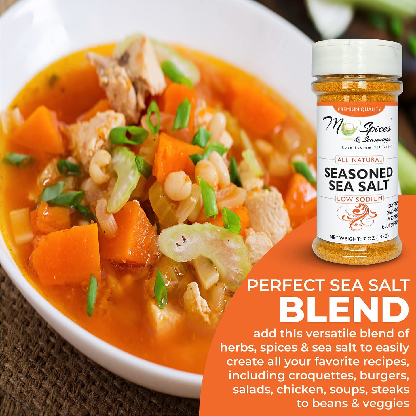 Mo'Spices & Seasonings - Seasoned Sea Salt, Low Sodium, All Purpose - 8 oz bottle