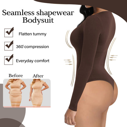 Soo slick Bodysuit for Women Fall Clothes for Women 2024 - Body Shaper Long Sleeve Crew Neck Thong Body Shaping Tops