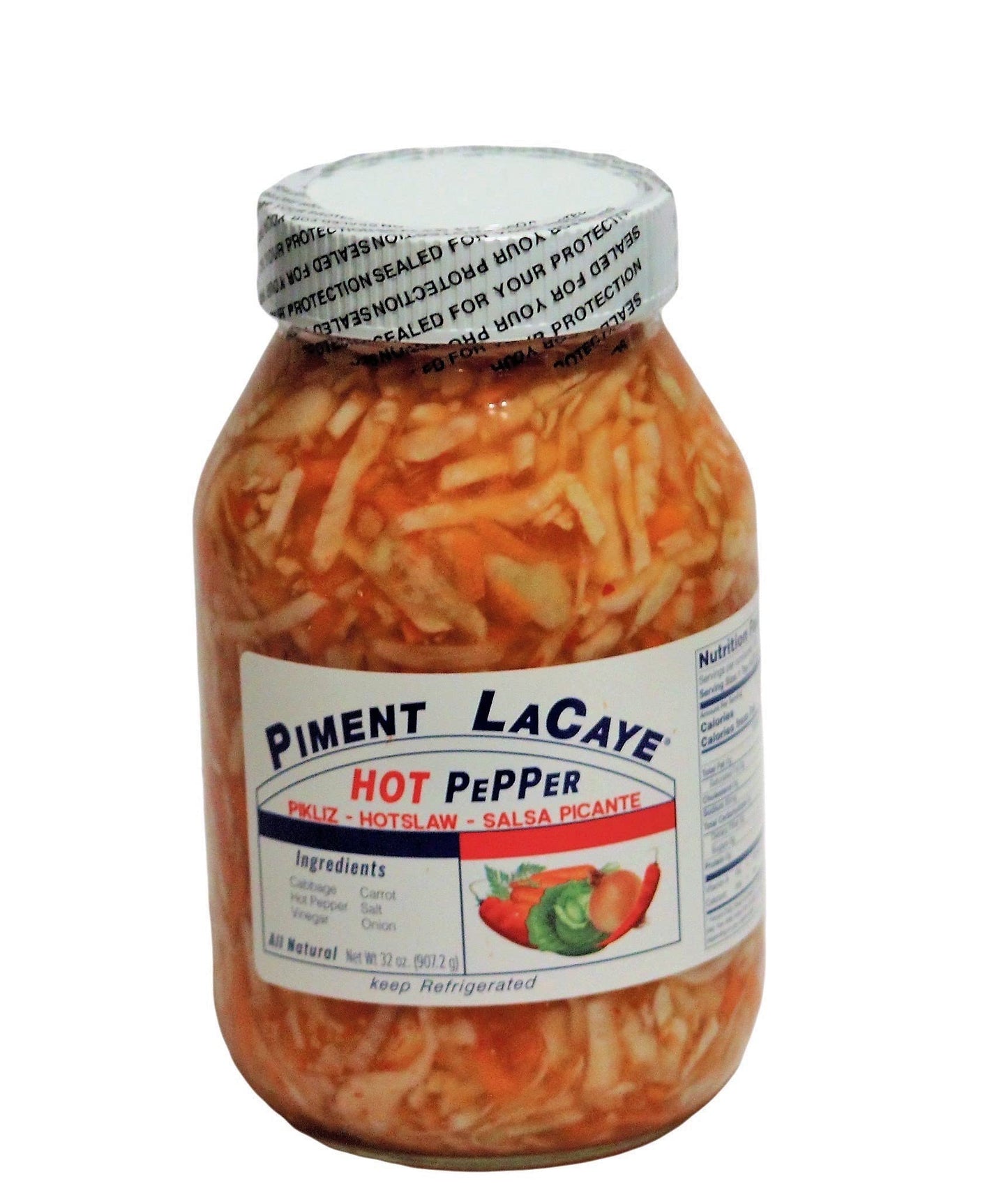 Piment Lacaye, Chris Food & Products Authentic Haitian Pikliz. 1 32oz Glass Jar, Hot slaw, Food Dressing, Relish, Picante, Pickled Salad, Haitian Caribbean Food,Pikliz, Salsa, Vegan and Keto Friendly, Fresh Made