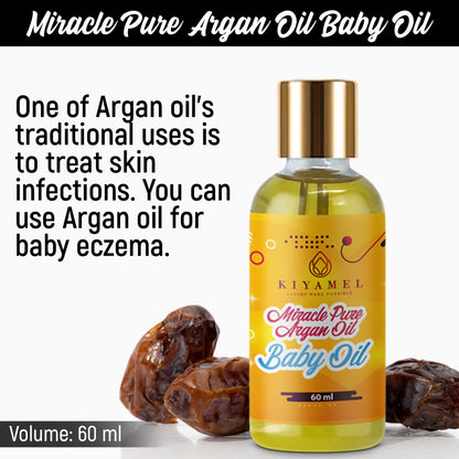 KIYAMEL 100% Pure Argan Oil for Babies, Baby Oil for Natural Softer Skin, hair, face and nails | Hydrating Vitamin E 6 Fatty Acids for Eczema, Skin Aging, Stretch Marks, Wrinkles, and Under Eye Bags.