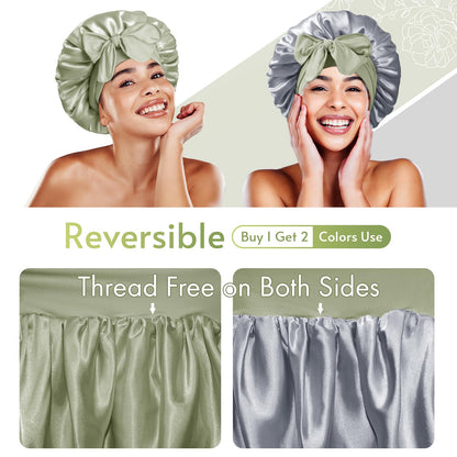 BONNET QUEEN Silk Bonnet for Sleeping Women Satin Bonnet with Eye Mask Non Slip Hair Bonnet for Curly Hair Night Sleep Cap Green+Green