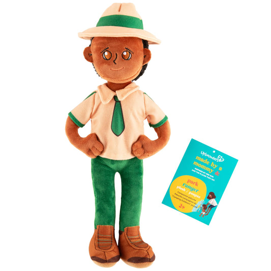 Upbounders Park Ranger - Brown Black Soft Plush Doll, Multicultural Pretend Play People, Diverse Professional Career Toy Figures, African American Man