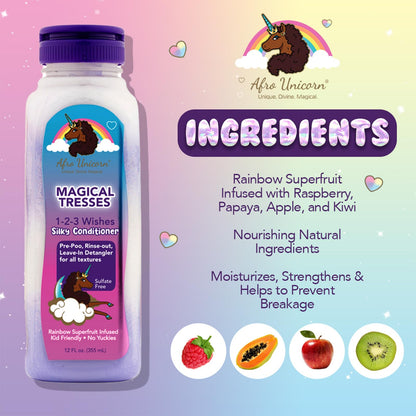 MAGICAL TRESSES by Afro Unicorn - 1-2-3 Wishes Silky Conditioner - Restores Moisture - Pre-Poo, Rinse Out, and Leave In Conditioner for All Hair Textures, 12 fl oz - 3 Pack