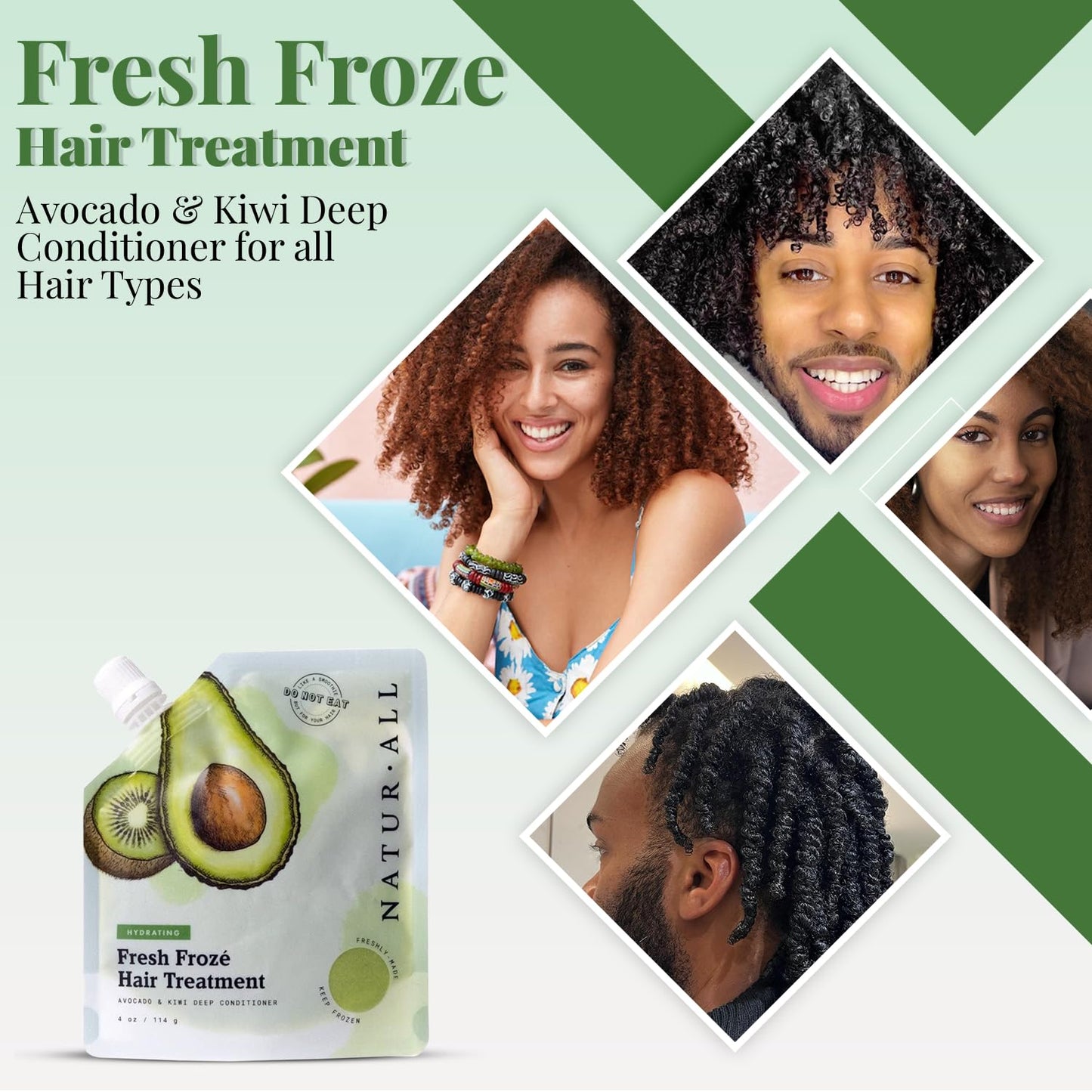 NaturAll 4 Oz. Deep Conditioning Hair Mask - Hydrating Ice Cream Treatment for Dry, Damaged Hair Growth - Ideal for All Hair Types (Avocado & Kiwi)