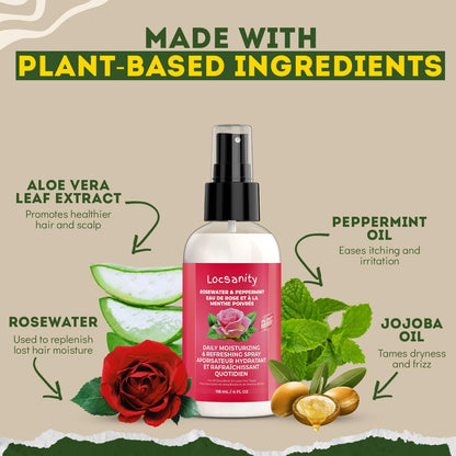 Locsanity Rosewater and Peppermint Daily Moisturizing Spray – Trial Size Hydrating Dreadlock Spray to Nourish the Scalp and Protect Hair From Oil and Buildup (4oz)