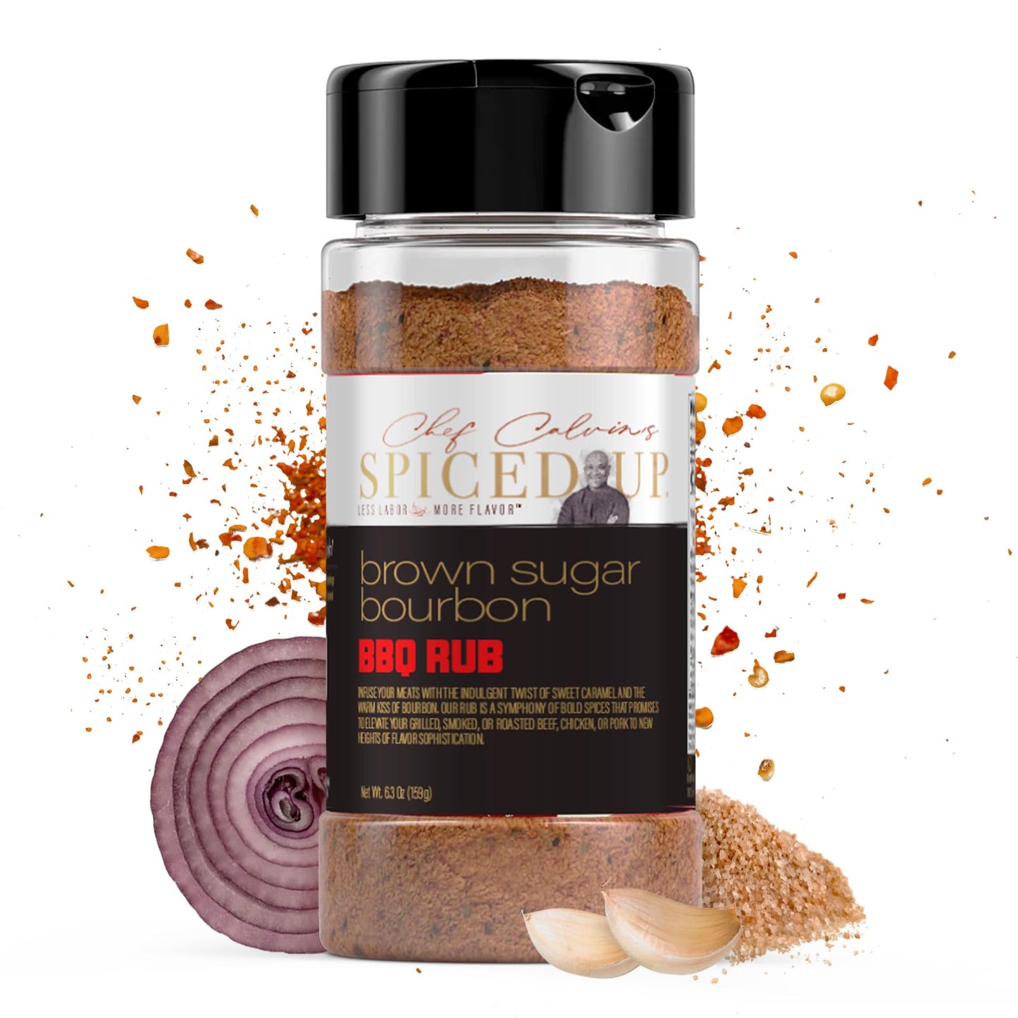 Spiced Up by Chef Calvin Brown Sugar Bourbon BBQ Rub 6.3 oz/180 g -Gourmet BBQ Seasoning with Bourbon Flavor-Perfect for Grilling & Smoking-Premium Dry BBQ Rub with Brown Sugar for Delicious Barbecue