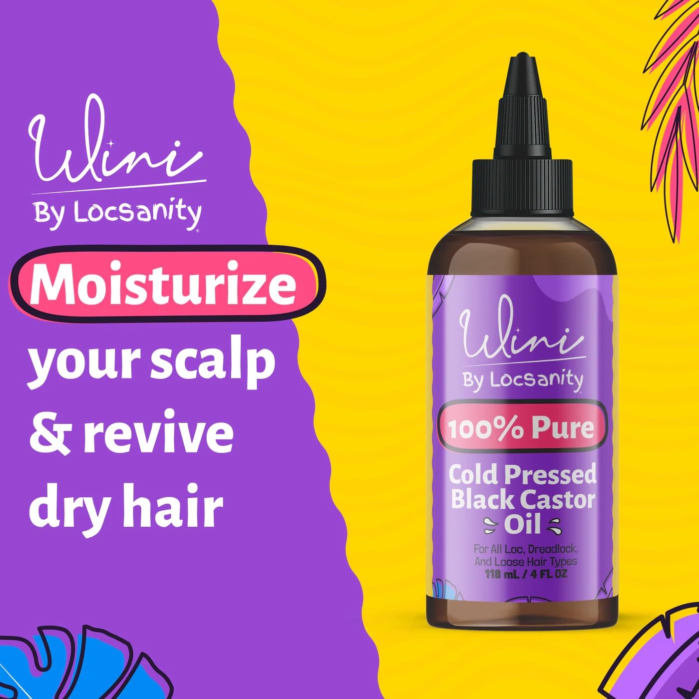 Locsanity Wini Pure 100% Cold Pressed Jamaican Black Castor Oil For Hair and Skin, 4 Fl Oz