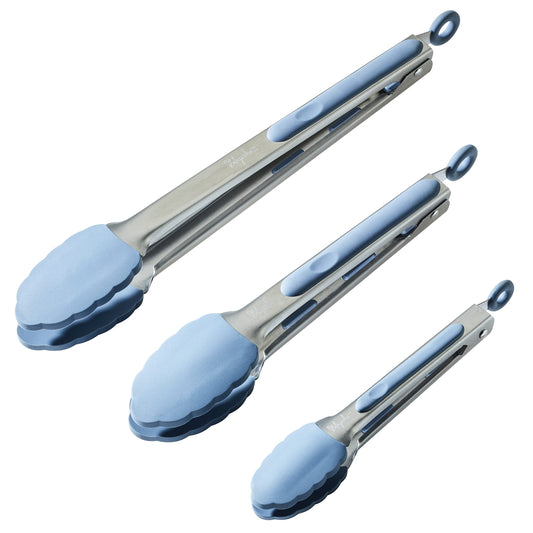 Ayesha Curry Kitchenware Tools and Gadgets Locking Tongs Kitchen Utensil Set, 3 Piece, Anchor Blue