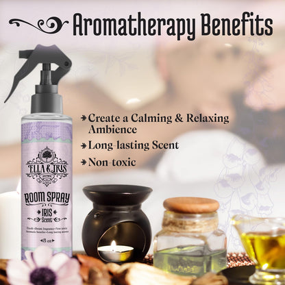 Ella & Iris Home Air Freshener Spray with Iris & Lavender Scent - Relaxing Mist for Home & Room Fragrance - Aromatherapy Benefits & Non-Toxic Air Freshener (8oz)