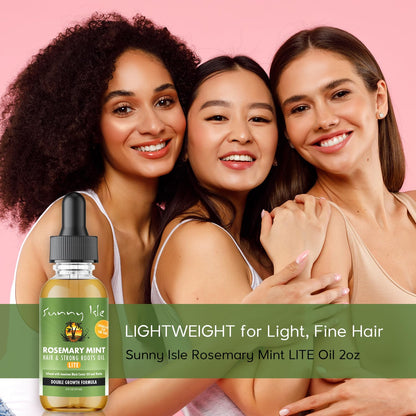 Sunny Isle Rosemary Mint Hair and Strong Roots Oil Lite 2oz, Pomade-To-Hair-Oil 5oz Bundle | For Light, Thin Hair | Infused with Biotin & Jamaican Black Castor Oil