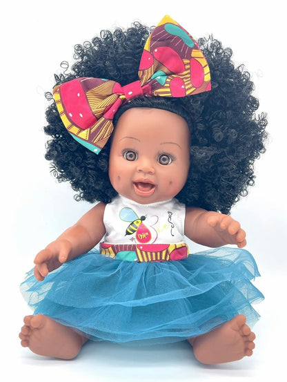 Natural Ella Baby Bee Doll - African American, Black, Biracial, Latino Baby Doll with Curly Natural Black Hair for Kids 3 and up for Birthday Gift