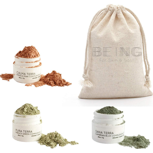 Mini Facial Mask Trio Sampler Spa Gift Set – Gentle enough for all Skin Types, Great as Bridesmaids & Christmas Gifts, or in Gift Baskets, Includes Cotton Muslin Bag & Wooden Spoon