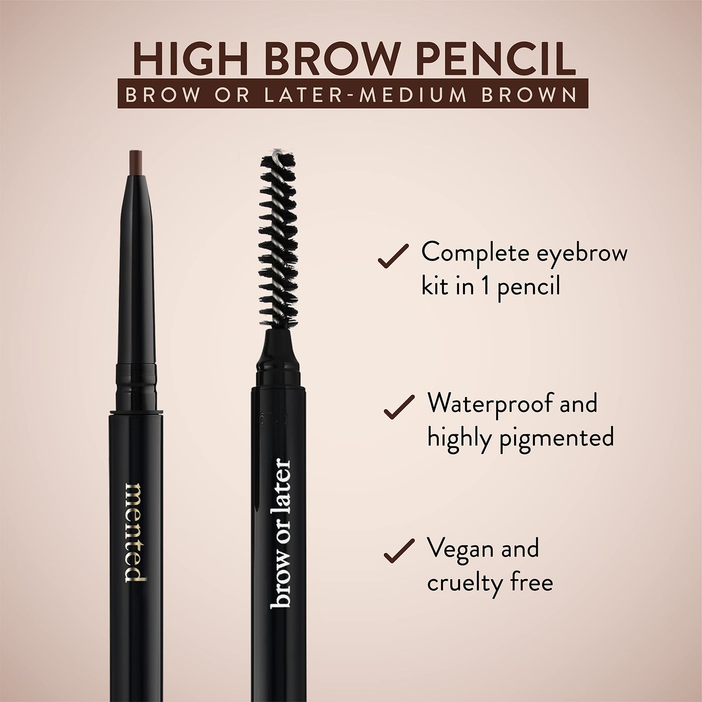 Mented Cosmetics | Eyebrow Pencil, Eyebrow Stencil, Eyebrow Brush, High Brow Pencil with Spoolie | Natural Looking Brows, All Day Wear | Cruelty-Free, Brow Or Later (Medium Brown)