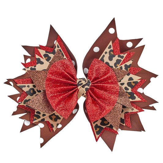Lily Frilly Leopard Crimson Hair Bow