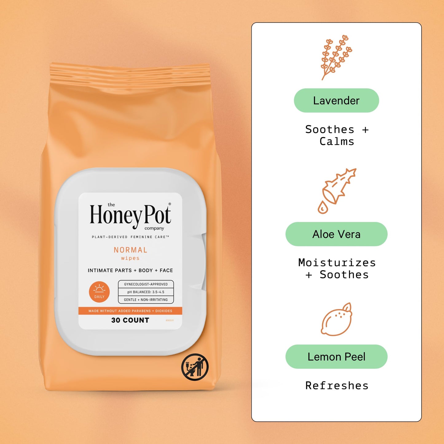 The Honey Pot Company - Heavy Overnight Pads & Normal Feminine Wipes Bundle - Pads Infused w/Essential Oils - Natural Hygiene Feminine Products - Sanitary Pads - Feminine Care - FSA & HSA Eligible