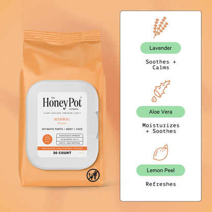 The Honey Pot Company - Heavy Overnight Pads & Normal Feminine Wipes Bundle - Pads Infused w/Essential Oils - Natural Hygiene Feminine Products - Sanitary Pads - Feminine Care - FSA & HSA Eligible