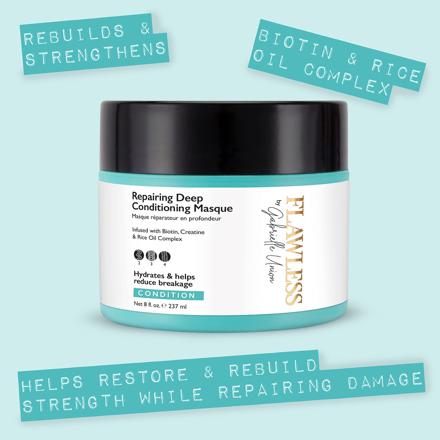 Flawless by Gabrielle Union - Repairing Deep Conditioning Hair Treatment Mask for Natural Curly and Coily Hair, 8 OZ