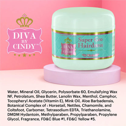 Diva by Cindy Super Gro Hair Dress - Hair Treatment for Hair Growth for Fuller Thicker hair - Great for Thinning Hair- Dry Itchy Flaky Scalp