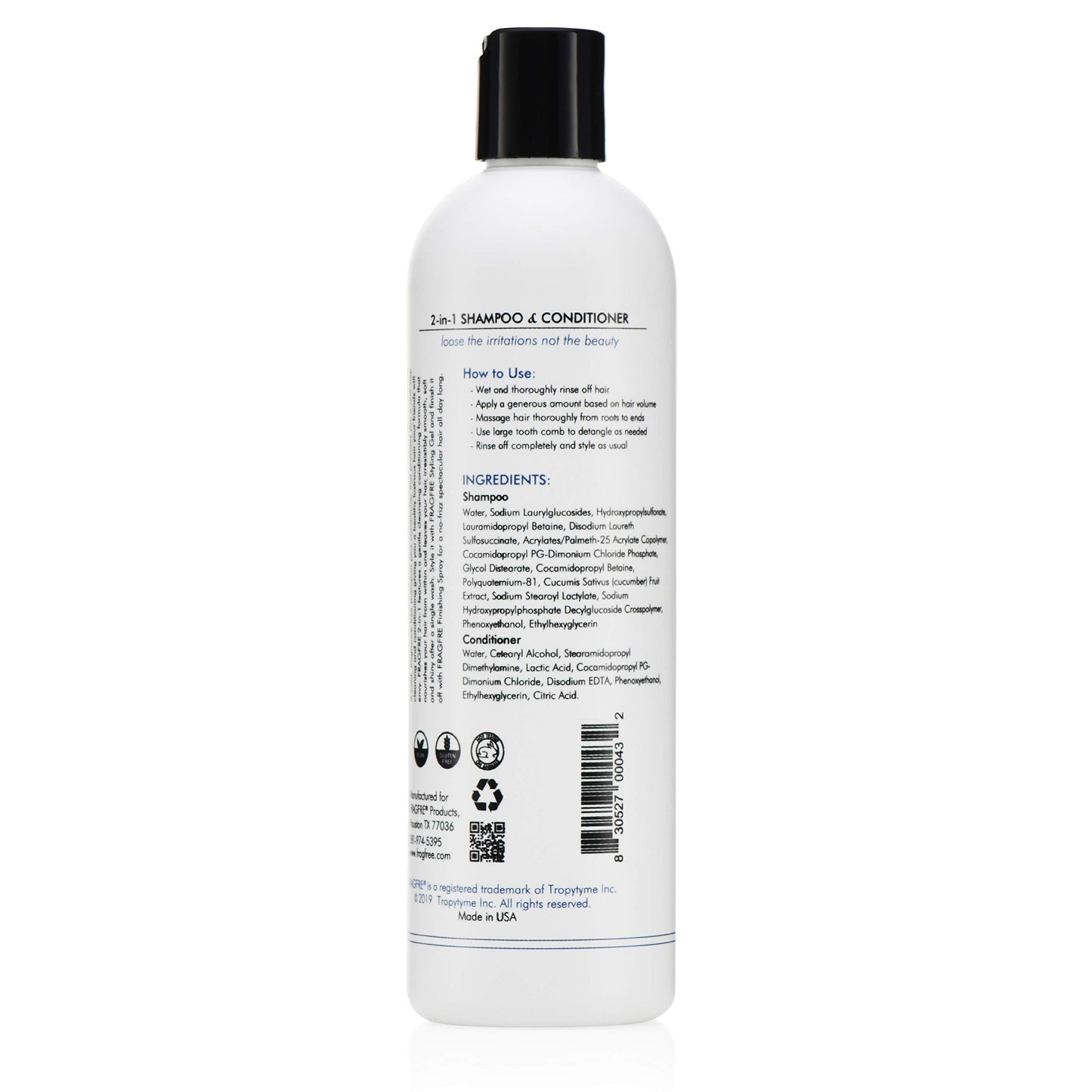 FRAGFRE 2 in 1 Shampoo and Conditioner 12 oz (2-Pack Gift Set) - Fragrance Free Conditioning Shampoo for Short to Medium Hairs - Color Safe - Sulfate Free Cleansing Conditioner for Sensitive Skin