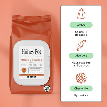 The Honey Pot Company - Feminine Wash & Feminine Wipe Bundle - Includes Ph Balance Feminine Wash and Wipes for Women - Herbal Infused Feminine Care Products - Amber Sandalwood