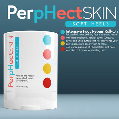 PerpHectSKIN Intensive Foot Repair Roll-On for Cracked Heels and Dry Feet with Rich Natural Emollients, Cupuacu Butter, Shea Butter, and Vitamin E. Non-Messy and Non Slippery, 2.65 Oz