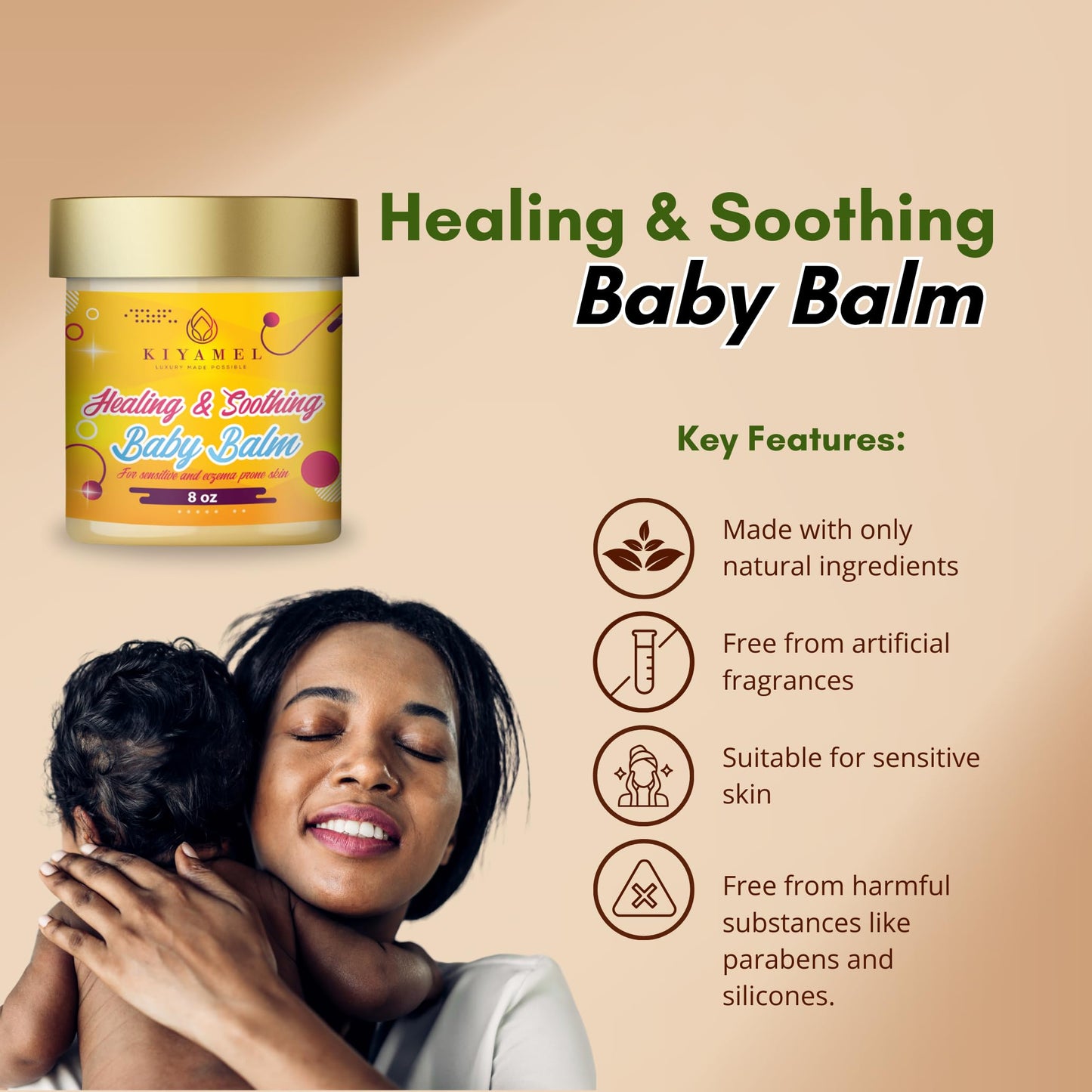 KIYAMEL Healing & Soothing Baby Balm for Sensitive and Eczema Prone Skin| Made with Mango & Shea Butter, Jojoba oil and Vitamin E which gives you a smooth skin and Hydrates & Nourishes Sensitive Skin
