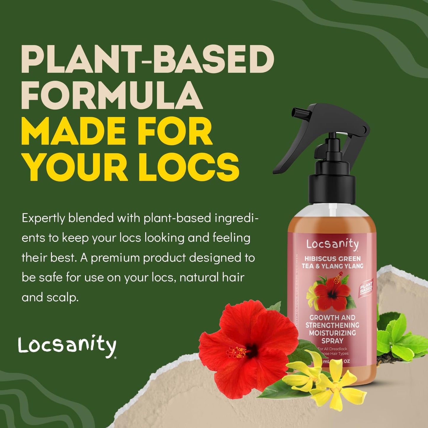 Locsanity Hibiscus Green Tea Hair Growth Spray for Dreadlocks and Loose Hairstyles Hair Care Treatment – Loc Moisturizer for Thicker, Fuller, Longer Hair (8oz)