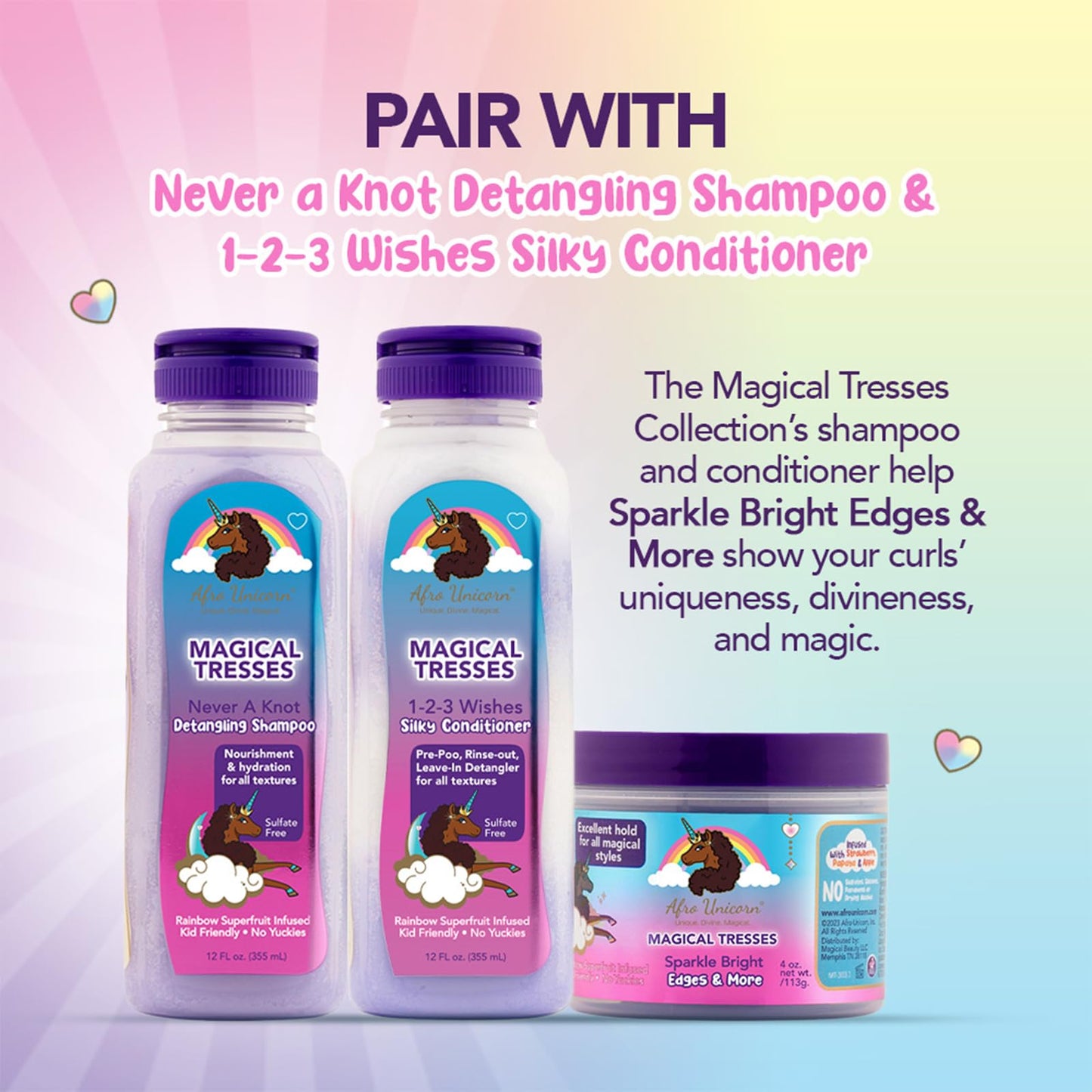 MAGICAL TRESSES by Afro Unicorn - Sparkle Bright Edges & More - Edge Control for Braids, Twists, and Ponytails - Controls Edges and Flyaways, 4 oz