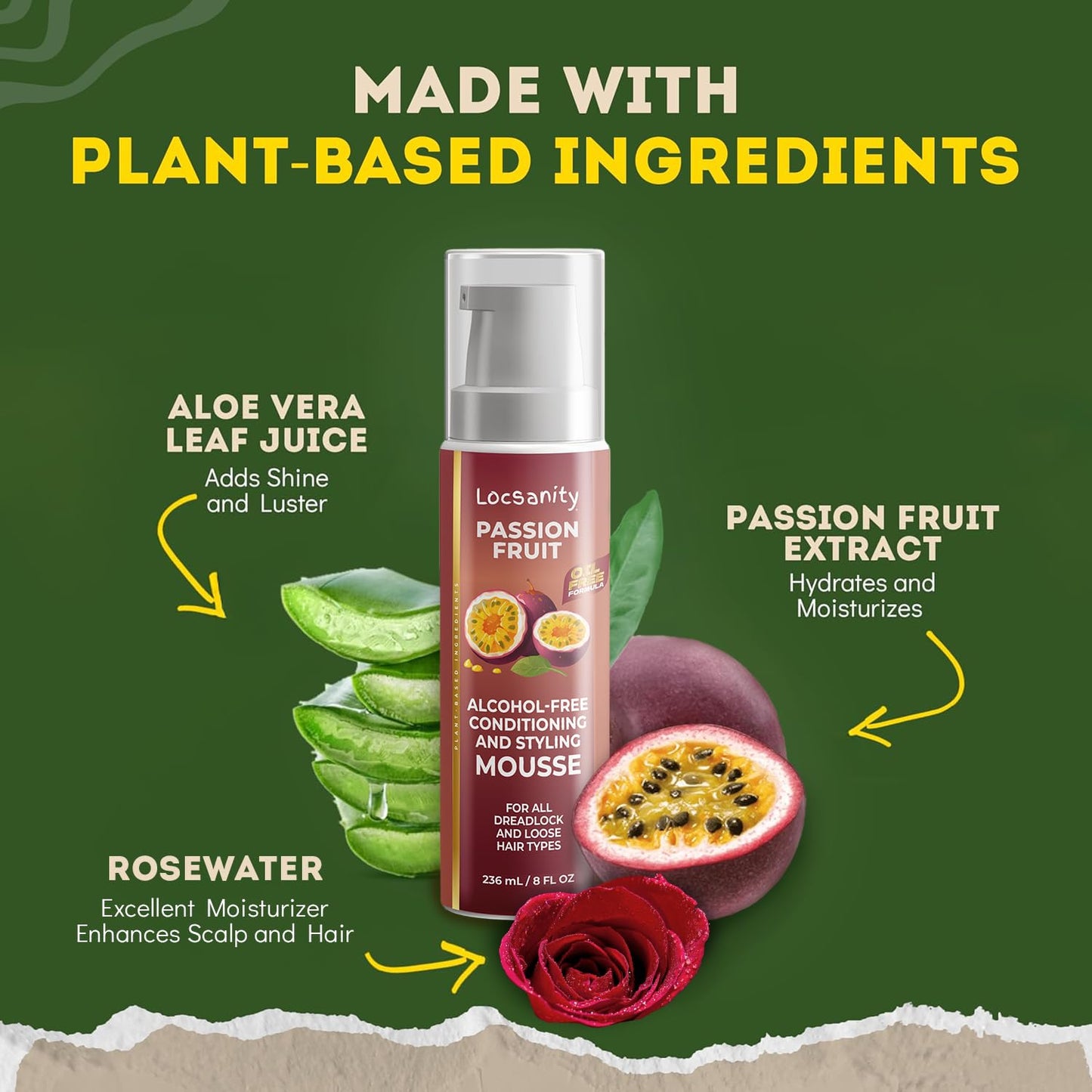 Locsanity Passion Fruit Alcohol-Free Conditioning and Styling Mousse, Rolling, Twisting, Locking Mousse- Dreadlocks, Locs, Sisterlocks, Loose Natural Hair, Braidlocs
