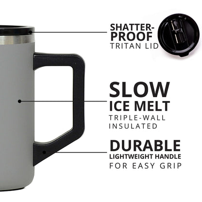 Elemental Insulated Coffee Mug - Triple-Wall Stainless Steel Summit Travel Cup for Hot and Cold Drinks - Thermal Coffee Mug with Lid and Handle for Camping, Office & Travel 16oz - Graphite