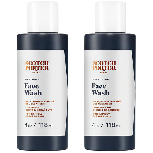Scotch Porter Restoring Face Wash | Rich, Non-Stripping Gel Cleanser | Formulated with Non-Toxic Ingredients, Free of Parabens, Sulfates & Silicones | Vegan | 4oz – 2 Pack