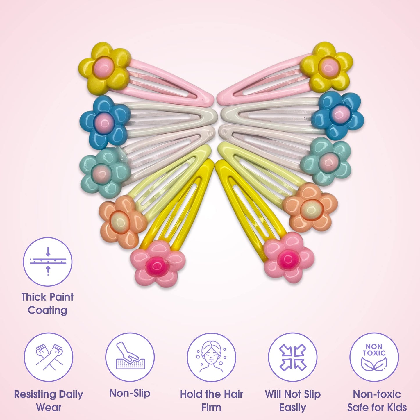 Girls & Toddlers Hair Clips - Snap & Go Flower Hair Clips - Girls, Kids, Hair Accessory 10 Count - Control flyaways