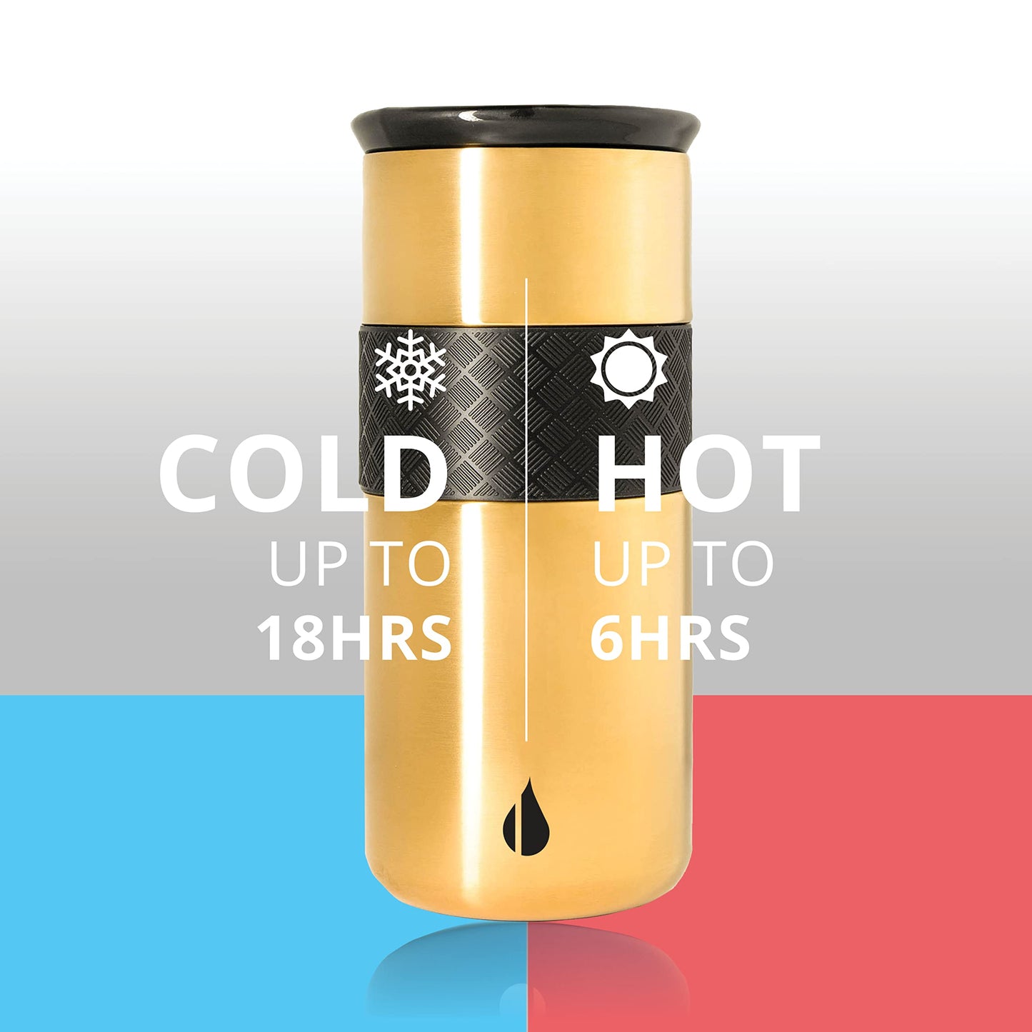 Elemental Artisan Insulated Tumbler, Triple Wall Coffee Travel Mug, Reusable Stainless Steel Coffee Tumbler with Ceramic Lid, Thermal Coffee Cups for Hot (6 Hrs) & Cold (18 Hrs), 16oz - Gold