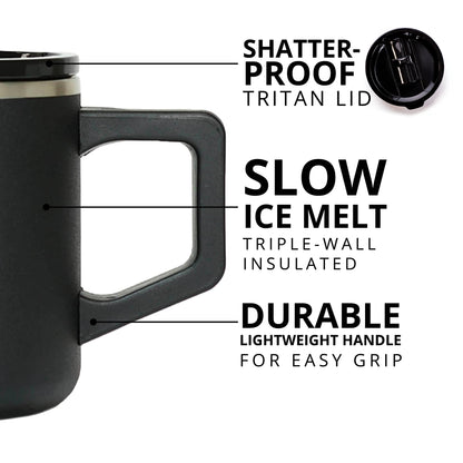 Elemental Insulated Coffee Mug - Triple-Wall Stainless Steel Summit Travel Cup for Hot and Cold Drinks - Thermal Coffee Mug with Lid and Handle for Camping, Office & Travel 12oz - Black