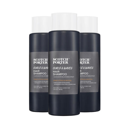 Scotch Porter Curls & Waves Hair Shampoo for Men | Gentle Hair Wash Promotes Softness, Shine & Scalp Health | Non-Toxic Ingredients, Free of Parabens, Sulfates & Silicones | Vegan | 13oz - 3 Pack