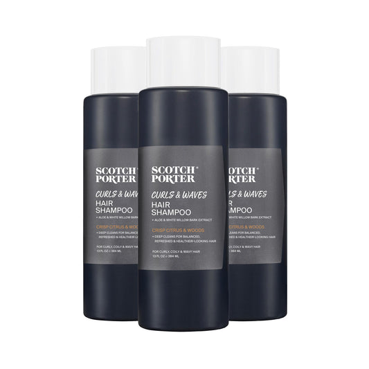 Scotch Porter Curls & Waves Hair Shampoo for Men | Gentle Hair Wash Promotes Softness, Shine & Scalp Health | Non-Toxic Ingredients, Free of Parabens, Sulfates & Silicones | Vegan | 13oz - 3 Pack