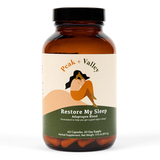 Peak + Valley Natural Sleep Aid for Adults - 60 Capsules for Deep Sleep - 3 mg Melatonin, L Theanine, Chamomile, Ashwagandha - Natural Herbal Sleeping Pills - Extra Strength Calming Sleep Aid