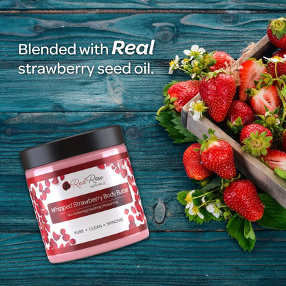 Red Rose Naturals Whipped Strawberry Body Butter for Sensitive, Dry Skin, 8 Oz, Non-Greasy, Soft & Creamy, Moisturizing Shea Butter- Natural Skincare for All Skin – Vegan