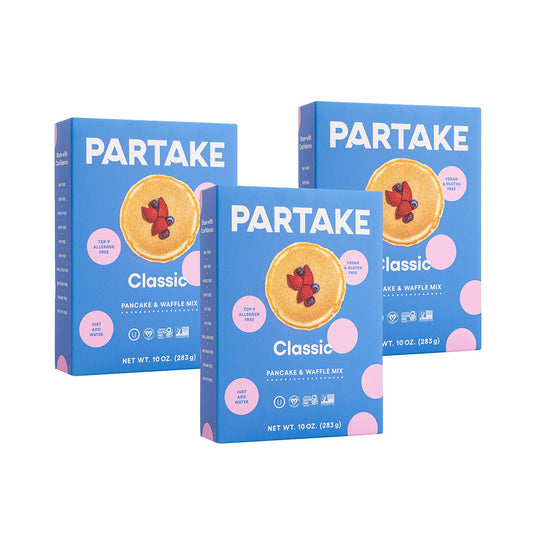 Gluten Free Classic Pancake & Waffle Mix by Partake | 3 pack | Just Add Water | Allergy-Friendly | Non-GMO | Dairy Free, Nut Free, Egg Free, Wheat Free