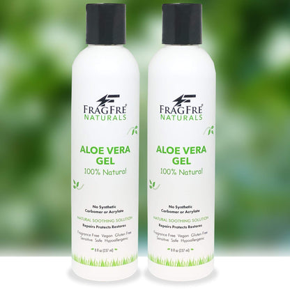 FRAGFRE All-Natural Aloe Vera Gel 8 oz - No Synthetic Carbomer or Acrylate - 100% Natural Aloe Vera Soothing Gel - After Sun Exposure Skin Care - Fragrance Free Vegan Gluten Free