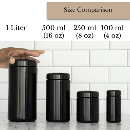 Artanis Home Black Ultraviolet Glass Jar with Lid | 1 Liter 33.8 oz Airtight Smell Proof Container | Wide Neck Herb Storage, Ideal for Coffee, Tea, Spices, Dried Goods, Tall Glass Jar for Kitchen
