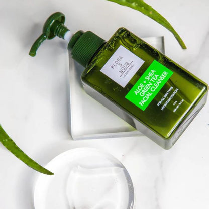 Flora & Noor Hydration Station Aloe & Green Tea Cleanser | Facial cleanser and Acne Treatment for Sensitive & Oily Skins | Daily Facial and Gentle Cleansing with Aloe Vera for Acne and Pores |(5.1Oz)