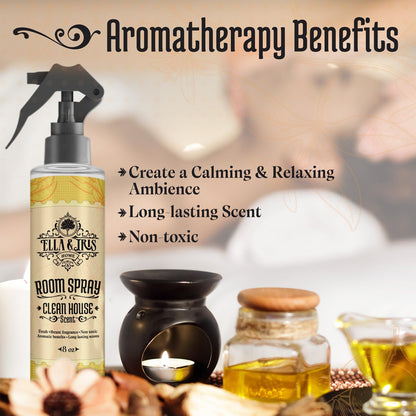 Ella & Iris Home Air Freshener Spray with Clean House Scent - Relaxing Citrus Mist for Home & Room Fragrance - Aromatherapy Benefits & Non-Toxic Air Freshener (8oz)