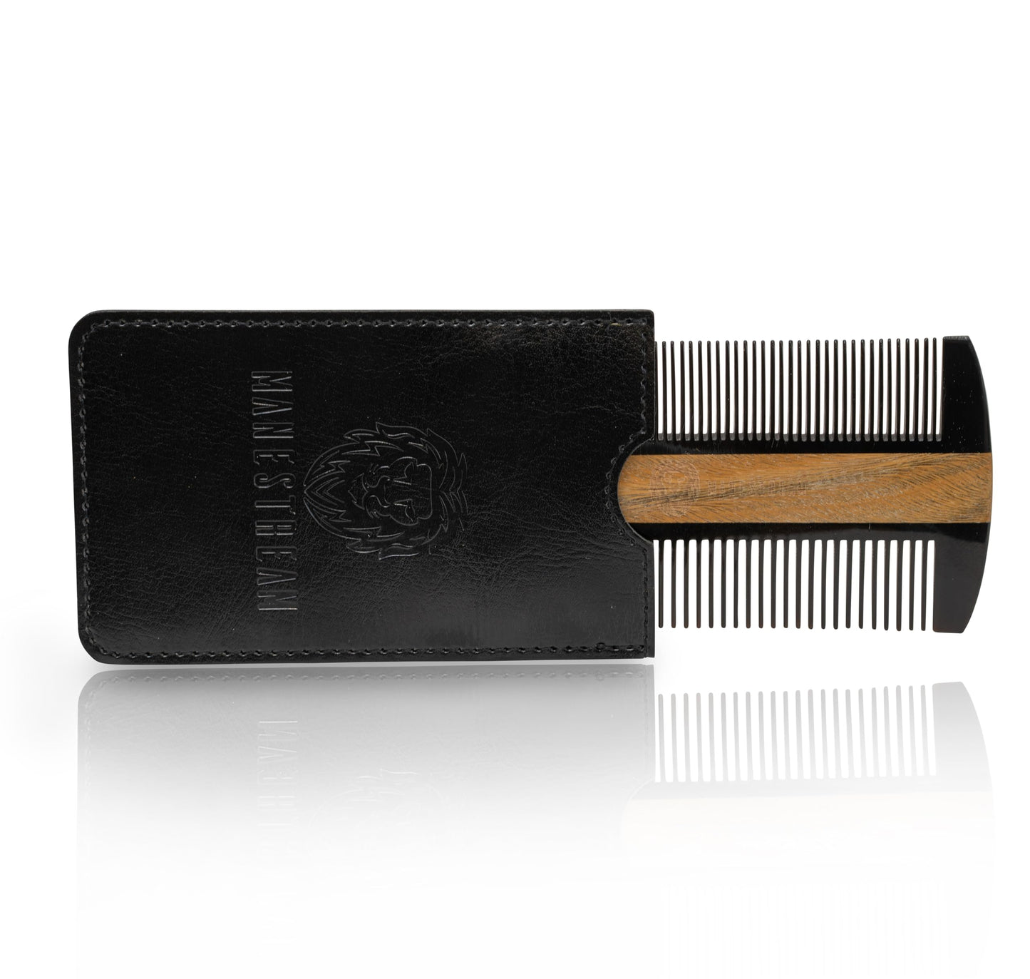 Premium Natural Ox horn and Sandalwood Beard Comb Dual-Action | Double Sided Beard & Mustache Comb with Black Protective Case | Perfect Grooming Companion & Gift for Men – by Man & Mane
