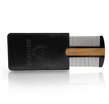 Premium Natural Ox horn and Sandalwood Beard Comb Dual-Action | Double Sided Beard & Mustache Comb with Black Protective Case | Perfect Grooming Companion & Gift for Men – by Man & Mane