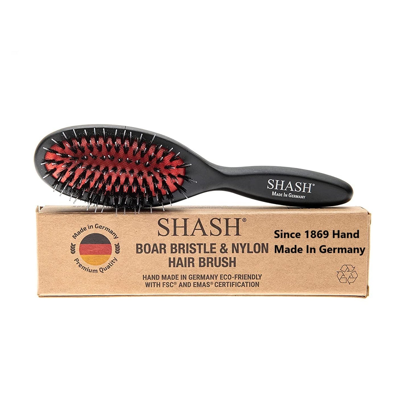 Since 1869 Hand Made In Germany - Nylon Boar Bristle Brush Suitable For Normal to Thick Hair Gently Detangles, No Pulling or Split Ends - Softens Improves Hair Texture, Stimulates (Extra Small)