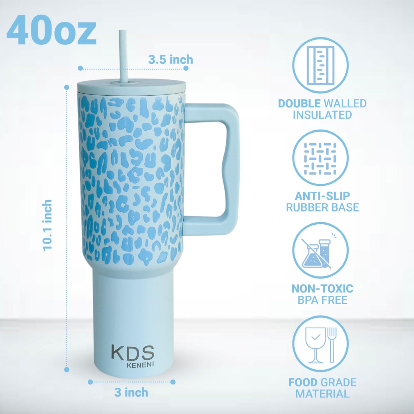 KDS KENENI 40 oz Tumbler Water Bottle with Handle and Straw Lid | Insulated Cup Reusable Stainless Steel | for Women men | Stylish Collection| Leopard Design (Pattern: Sea Glass Sage Leopard)