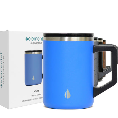 Elemental Summit Insulated Coffee Mug with Lid & Handle, Lightweight Camp Mug, Triple Wall Stainless Steel Vacuum Insulated Mug, Hot and Cold Thermal Coffee Tumbler, 16oz - Azure