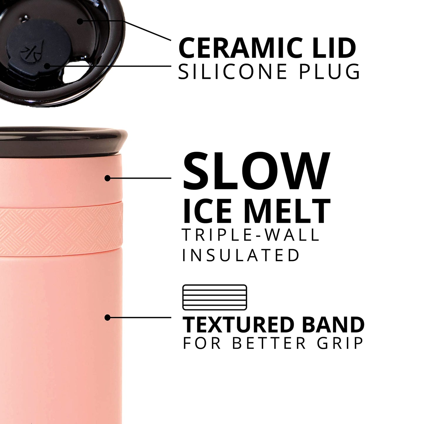 Elemental Artisan Insulated Tumbler, Triple Wall Coffee Travel Mug, Reusable Stainless Steel Coffee Tumbler with Ceramic Lid, Thermal Coffee Cups for Hot (6 Hrs) & Cold (18 Hrs), 12oz - Rose